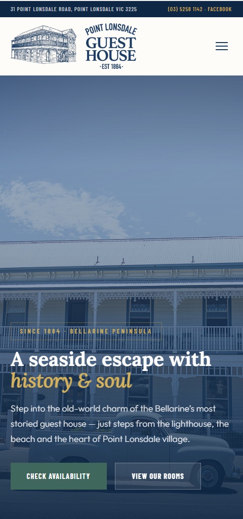 Point Lonsdale Guest House site on mobile