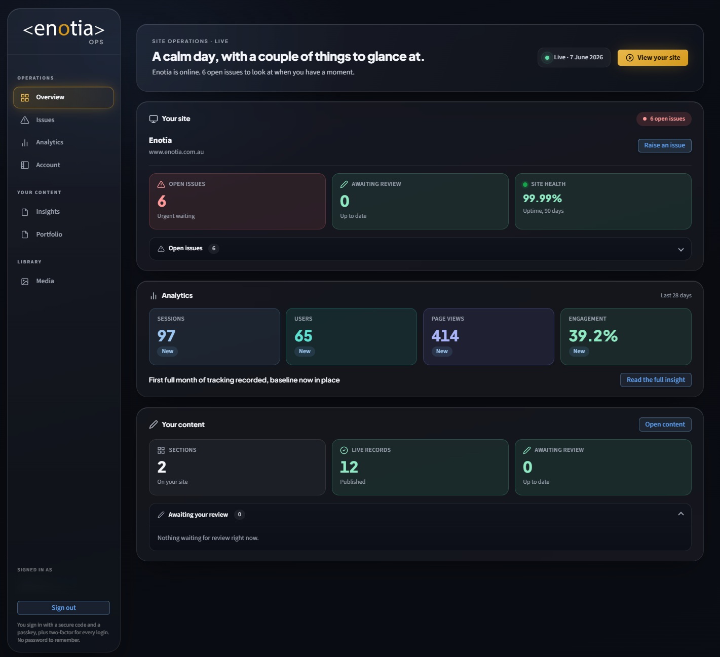 Enotia Ops Dashboard