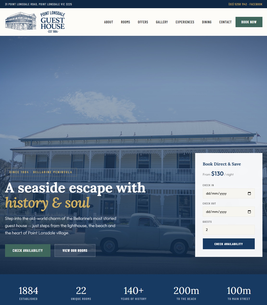 Point Lonsdale Guest House site on tablet