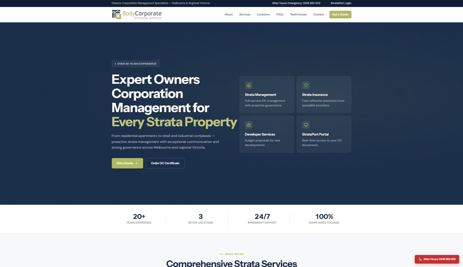 Body Corporate Strata Group homepage on desktop