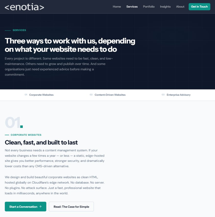 Enotia Australasia site on desktop