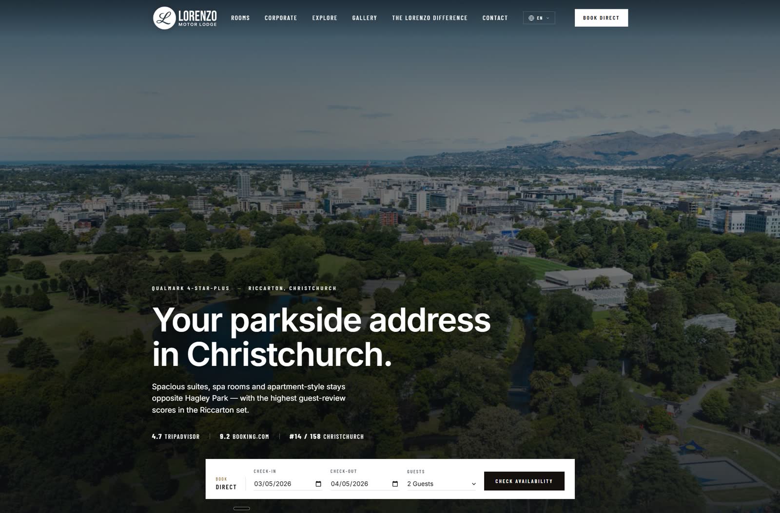 Lorenzo Motor Lodge homepage on desktop