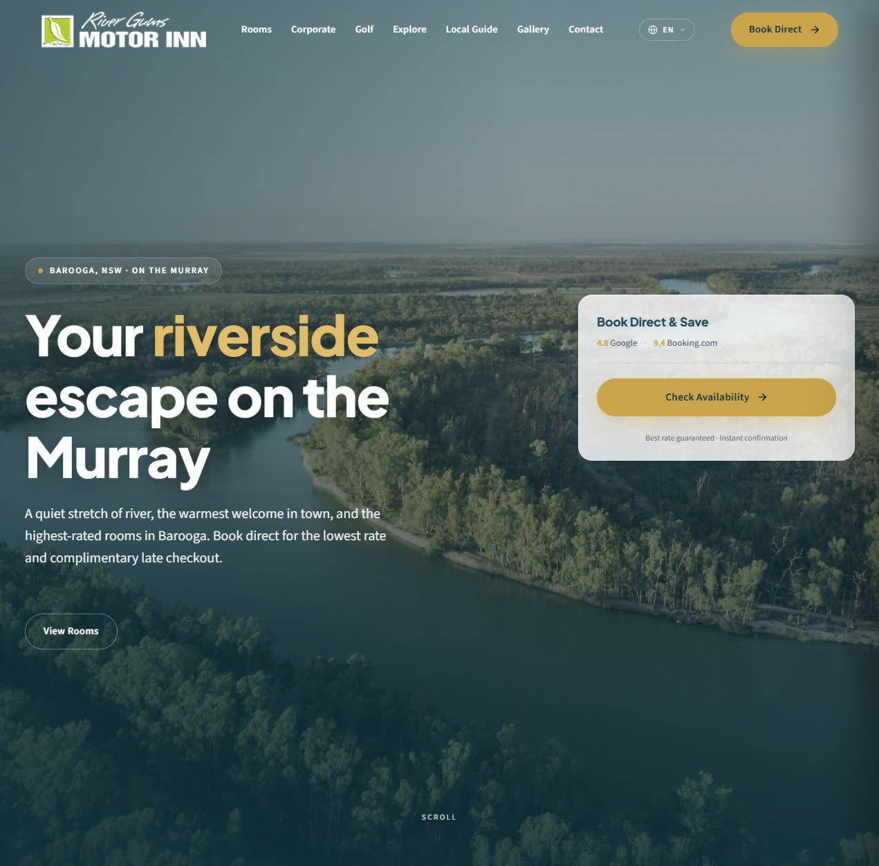 River Gums Motor Inn site on tablet