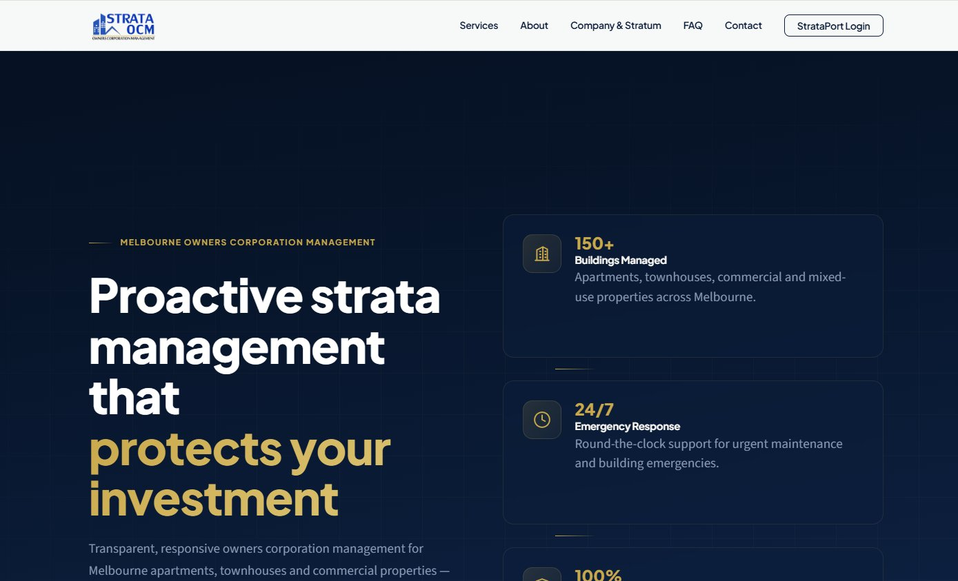 Strata OCM homepage on desktop